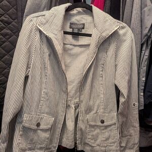 Live a Little Striped Zip-Front Jacket in White and Black